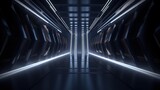 Fototapeta Przestrzenne - A futuristic tunnel with lights and light on the ceiling, futuristic technology background. Generative AI