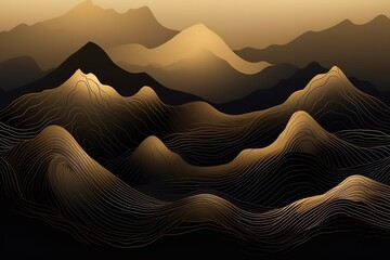 Poster - Abstract background of black mountains with golden elements.Beautiful, minimalistic print for your decor for postcard, congratulations and poster. Generative AI