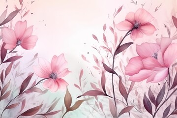 Sticker - Abstract background of spring flowers in a pink shade.Beautiful, minimalistic print for your decor for postcard, congratulations and poster. Generative AI