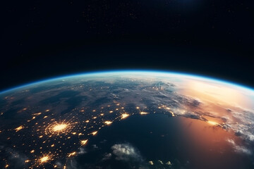 Wall Mural - beautiful planet earth with night city lights. europe and africa at night viewed from space with cit
