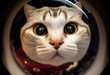 Cat photographed with fish eye Lens, funny cat in fisheye lens, cat look in to peephole. AI Generated.
