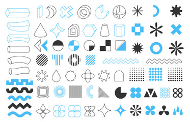 Sticker - Memphis elements. Geometric abstract shapes minimal style, modern monochrome set of simple shapes with colored elements. Vector isolated collection