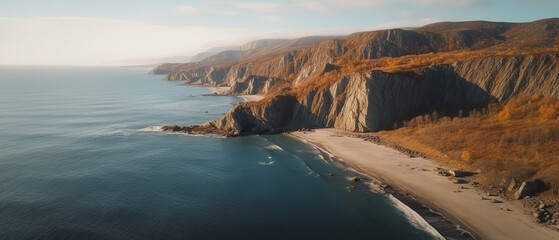 Poster - View of the island in the middle of the sea with clear blue water and green palm trees.Aerial view. Panoramic shot. Generative AI