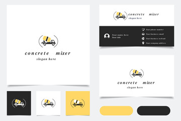 Concrete mixer logo design with editable slogan. Branding book and business card template.