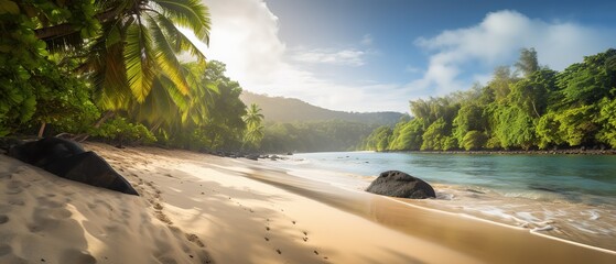 Poster - Top view of a beautiful tropical beach with sea waves.Aerial view. Panoramic shot. Generative AI