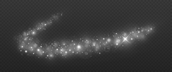 Wall Mural - magic silver wave. sparkle dust particles. glowing round trail. luxury shiny trail of white particle