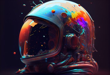 Wall Mural - close up astronaut helmet with colorful design, Generative Ai