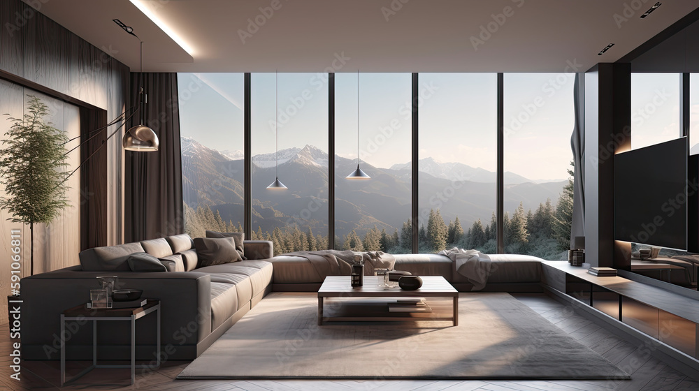 Picture of Luxurious Penthouse Glass Wall View royalty-free images