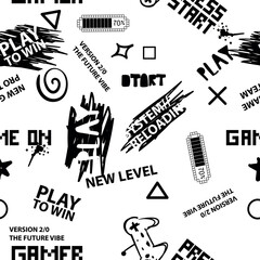 Sticker - Seamless black and white pattern with  joysticks. gaming cool print for boys and girls. Suitable for textiles, sportswear, web
