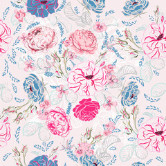 Poster - Beautiful vector fashion pattern with rose flowers in vintage style