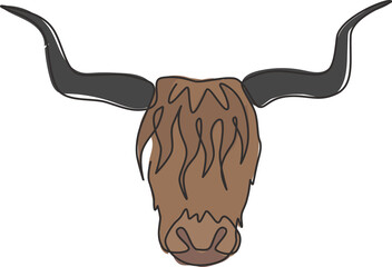 Wall Mural - Single one line drawing of manly yak head for company logo identity. Cow farm mammal mascot concept for national zoo icon. Modern continuous line draw design vector graphic illustration