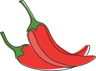 Wall Mural - One single line drawing of whole healthy organic hot chili for farm logo identity. Fresh chile pepper concept for vegetable icon. Modern continuous line draw design vector graphic illustration