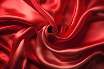 A swirl of silk, satin material in red for a luxurious background. Generative AI.