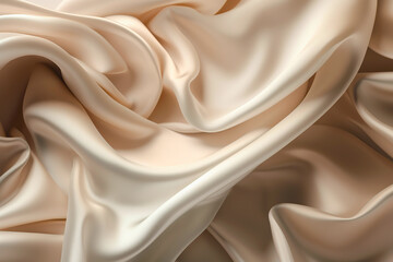 A swirl of silk, satin material in champagne white for a luxurious background. Generative AI.