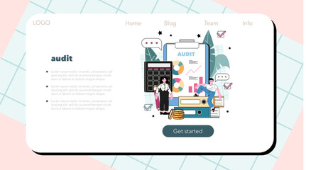 Wall Mural - auditor web banner or landing page. business operation specialist.