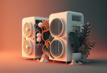 Two air heat pumps, 3d illustration. Generative AI