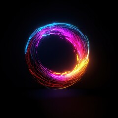 Wall Mural - Abstract neon circle on dark background. generative ai