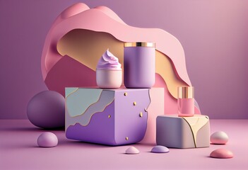 Abstract background Scene for cosmetic Product and Package Presentation, Stone Podium Display, 3d rendering. Generative AI
