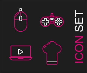 Canvas Print - Set line Chef hat, Online play video, Gamepad and Computer mouse icon. Vector