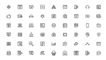 software development icon collection. programming coding icon set. programmer and developer symbol