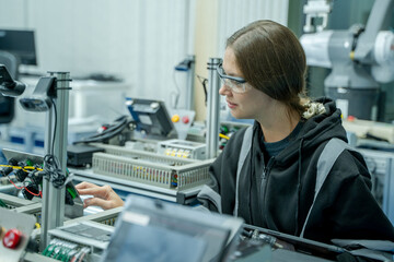 Aufkleber - Engineer working with optimization of Robot Arm,Doing Robotic Maintenance Ideas.