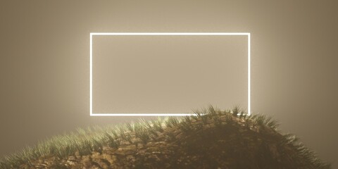 Wall Mural - glowing square on the hill with grass 3d rendering illustration
