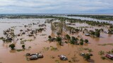 Fototapeta  - Aerial view of the flooded village in Mozambique after a cyclone.