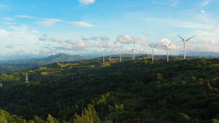 Wall Mural - Wind turbines in the mountains. Wind mills for electric power production in the Philippines, Luzon.