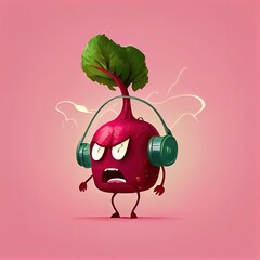 Canvas Print - cute beetroot cartoon character gets angry and steam comes out of his ears, cartoon style, modern simple illustration, created with generative ai