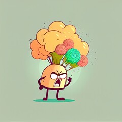 Poster - cute bouquet of flowers cartoon character gets angry and steam comes out of his ears, cartoon style, modern simple illustration, created with generative ai