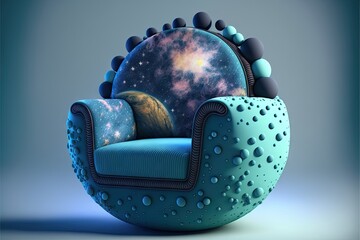 Wall Mural - armchair in outer space style with planets, created with generative ai