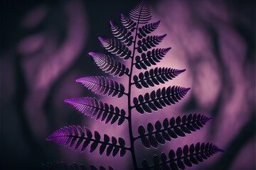 Wall Mural - Fern leaf silhouette with blurred purple background, created with generative ai