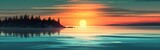 Fototapeta Zachód słońca - Panoramic image of the sunset or the sunrise on a beautiful lake. Generative AI