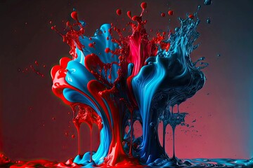 Sticker - bright red and blue flowing and splashing paint, created with generative ai