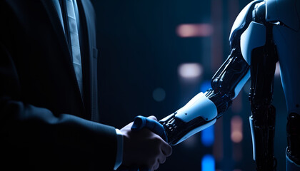 futuristic business handshake with robot