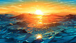 Sunset over the sea - Colorful 2D Illustration - Generative AI