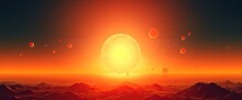 Hot Sunset With A Red Sun On The Background In The Summer. Generative AI