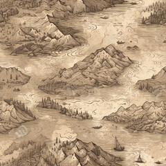 Old map vintage mountain seamless patter generative ai