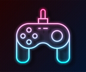 Wall Mural - Glowing neon line Gamepad icon isolated on black background. Game controller. Vector