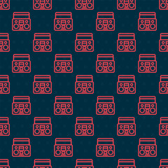 Red line Home stereo with two speakers icon isolated seamless pattern on black background. Music system. Vector