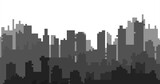 Fototapeta Miasto - A vector landscape of buildings silhouetted on white background.