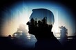 Silhouette of a man against oil refinery and cityscape background. Generative AI