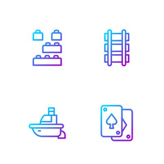 Wall Mural - Set line Playing cards, Toy boat, building block bricks and railway. Gradient color icons. Vector