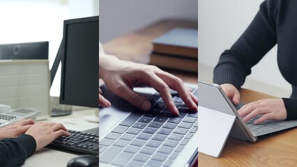 Aufkleber - Collage movie of laptop PC users. Transition from white background.
