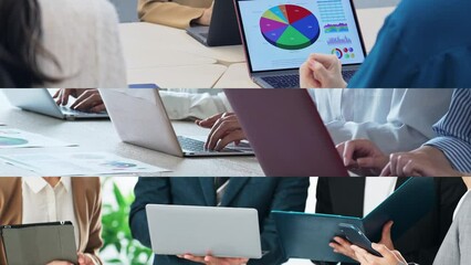 Poster - Collage movie of various business scenes. Transition from white background.