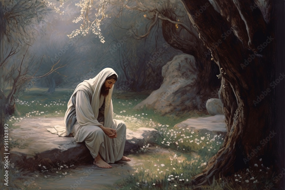 Ilustrace Jesus Christ prays to the Father in the Garden of Gethsemane ...