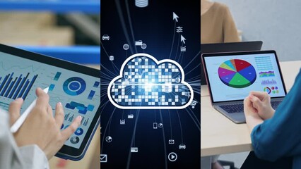 Aufkleber - Collage movie of cloud computing concept. Transition from white background.