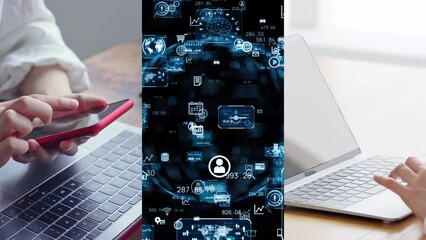 Poster - Collage movie of digital transformation concept. Transition from white background.