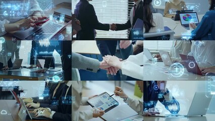Poster - Collage movie of various business scenes. Transition from white background.