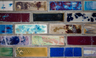 Wall Mural - mulicolored ceramic brick wall texture as background